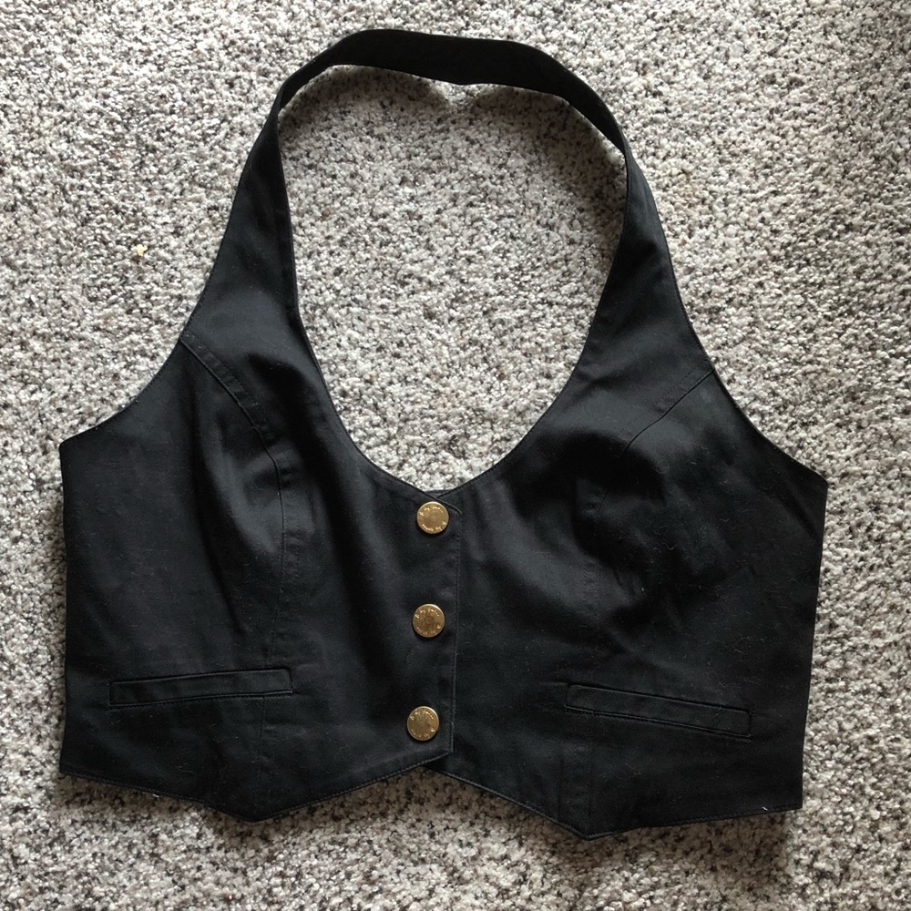 G by Guess Black Button Up Halter Crop Top